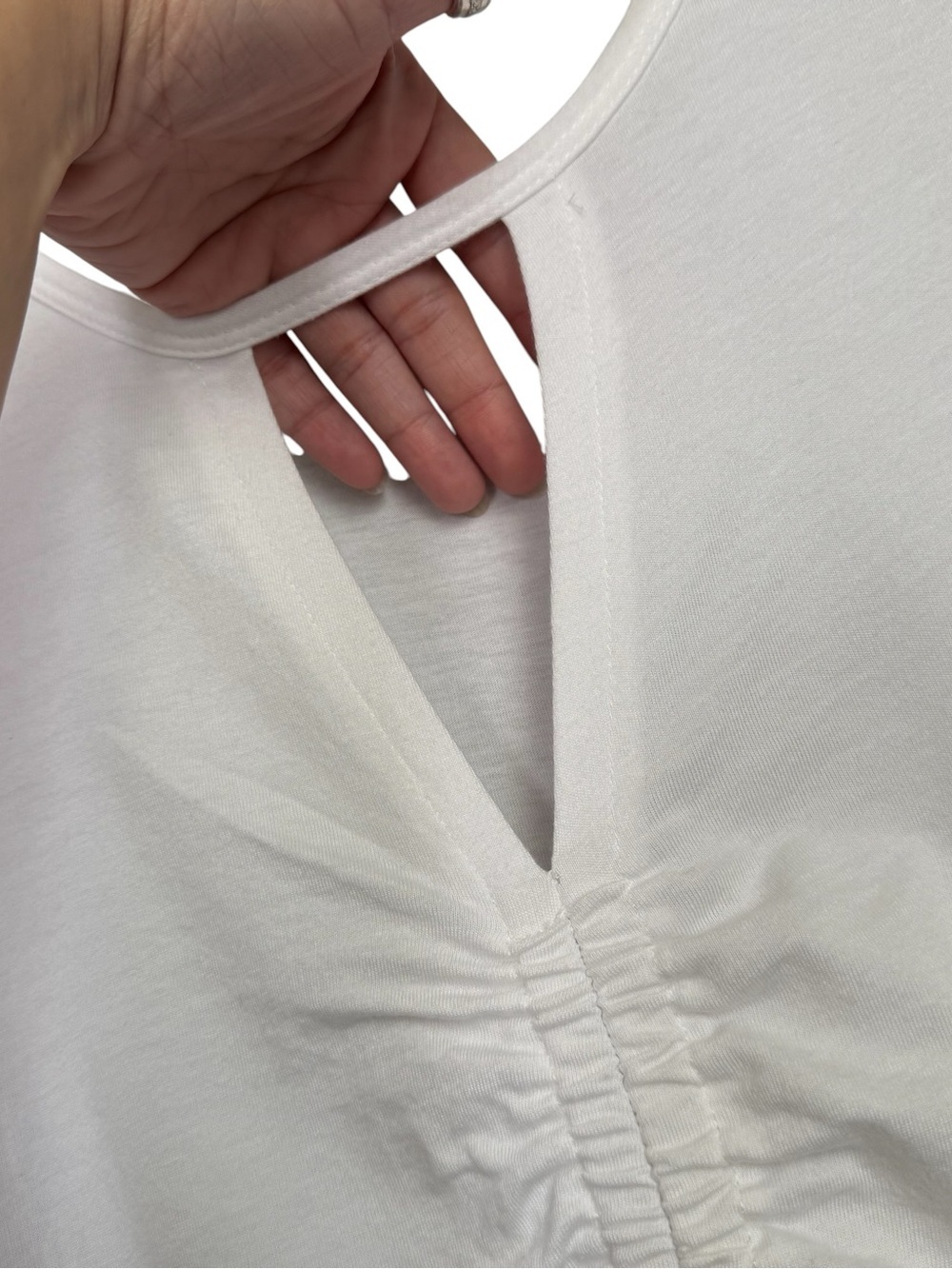 Boston Proper White Ruched Front Short Sleeve Keyhole Tee - Picture 5 of 9